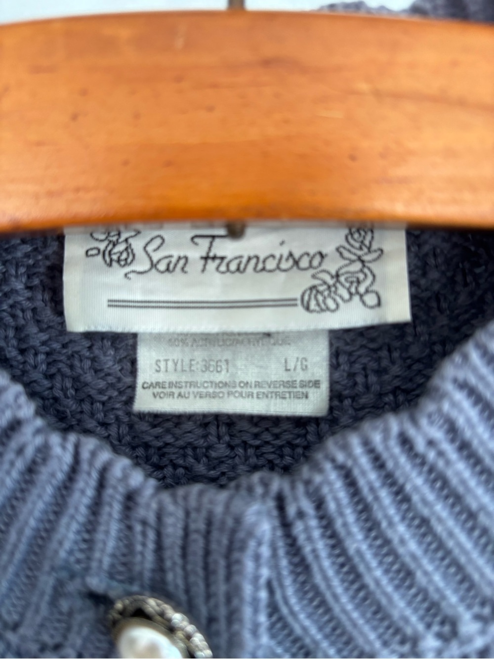 Vintage Pearl-Button Pointelle Knit Cardigan - slate blue - Picture 2 of 6
